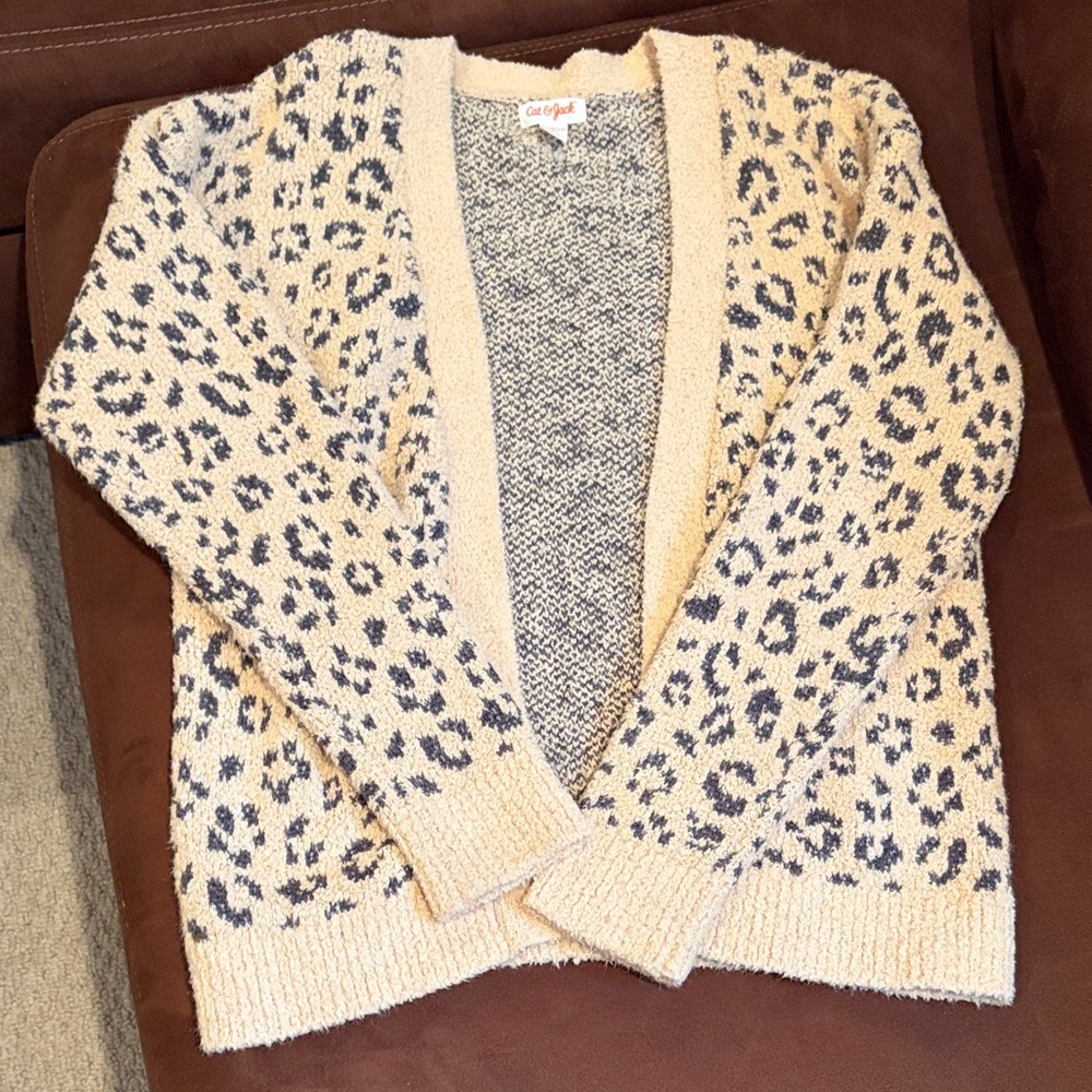 Girls Cat and Jack Leopard Print cardigan sweater open front